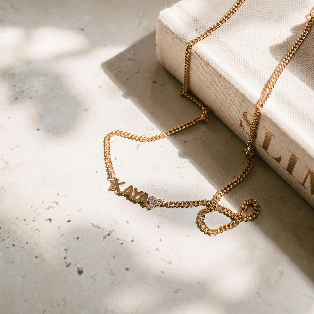 Custom Name Necklace With Curb Chain by Gracepersonalized - Pave Heart or Star Necklace -personal... | Etsy (US)