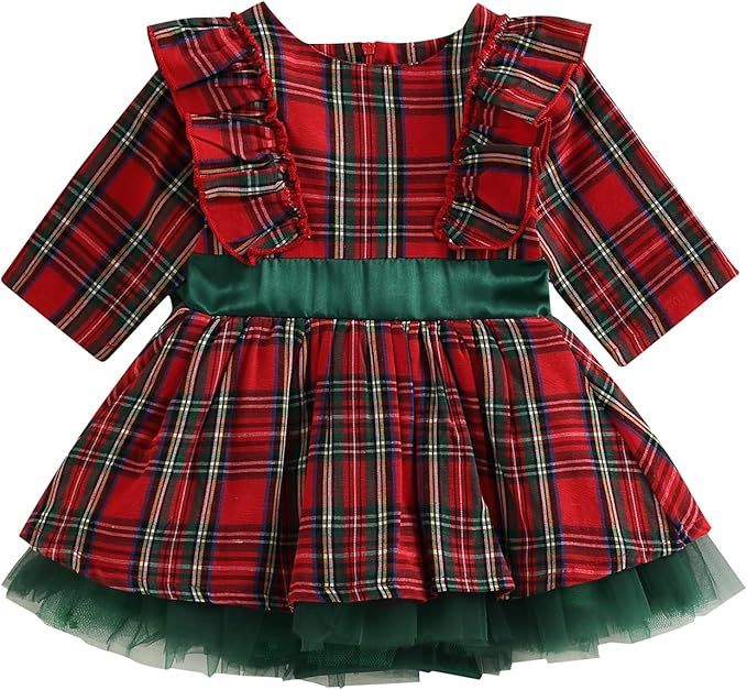 Kuriozud Toddler Baby Girl Plaid Dress Cute Party Dress for Christmas | Amazon (US)