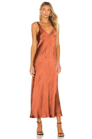 Line & Dot Loulou Satin Dress in Brown from Revolve.com | Revolve Clothing (Global)