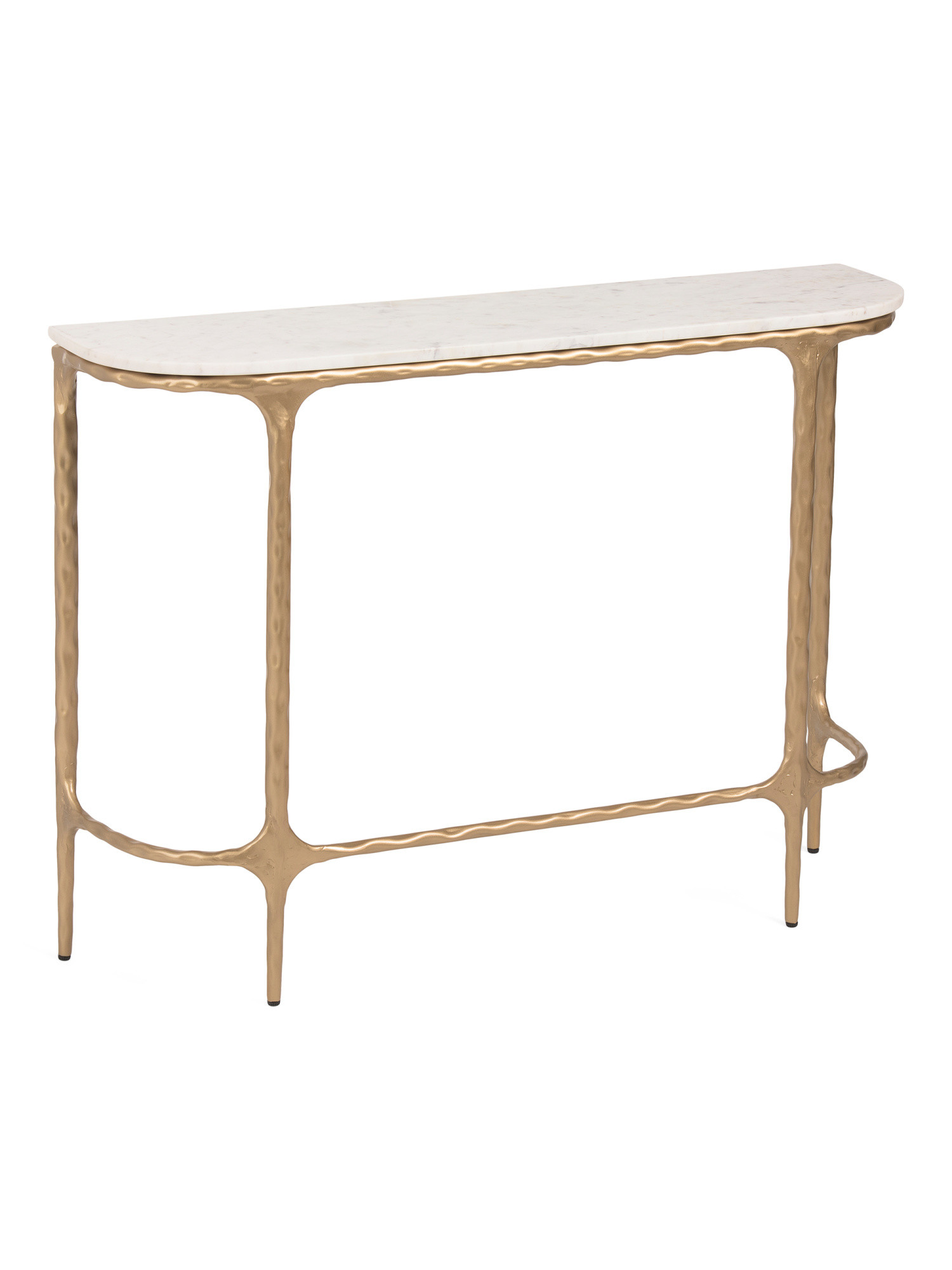 38x9.75x28 Marble Top Hammered Iron D Shape Console | TJ Maxx