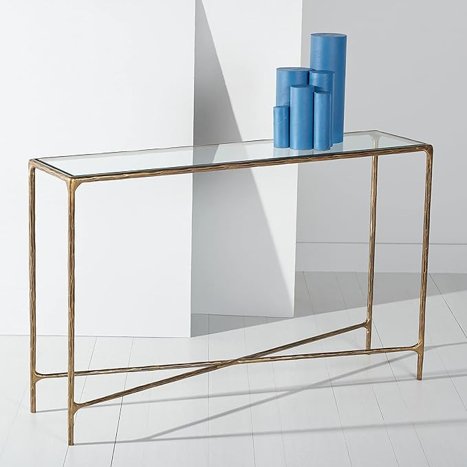 SAFAVIEH Couture Home Collection Jessa Brass Metal/Tempered Glass Top Entryway Living Room Rectan... | Amazon (US)