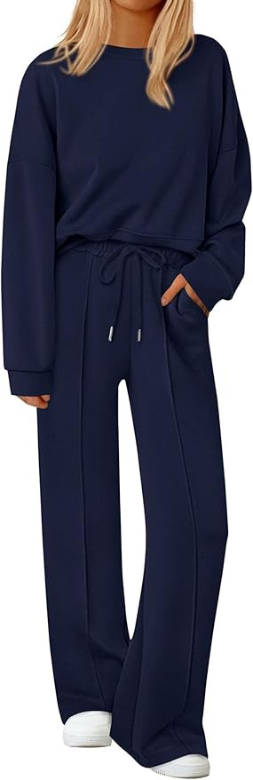 PRETTYGARDEN 2 Piece Sets For Women Fall Trendy Long Sleeve Sweatshirt Wide Leg Pants Loungewear ... | Amazon (US)