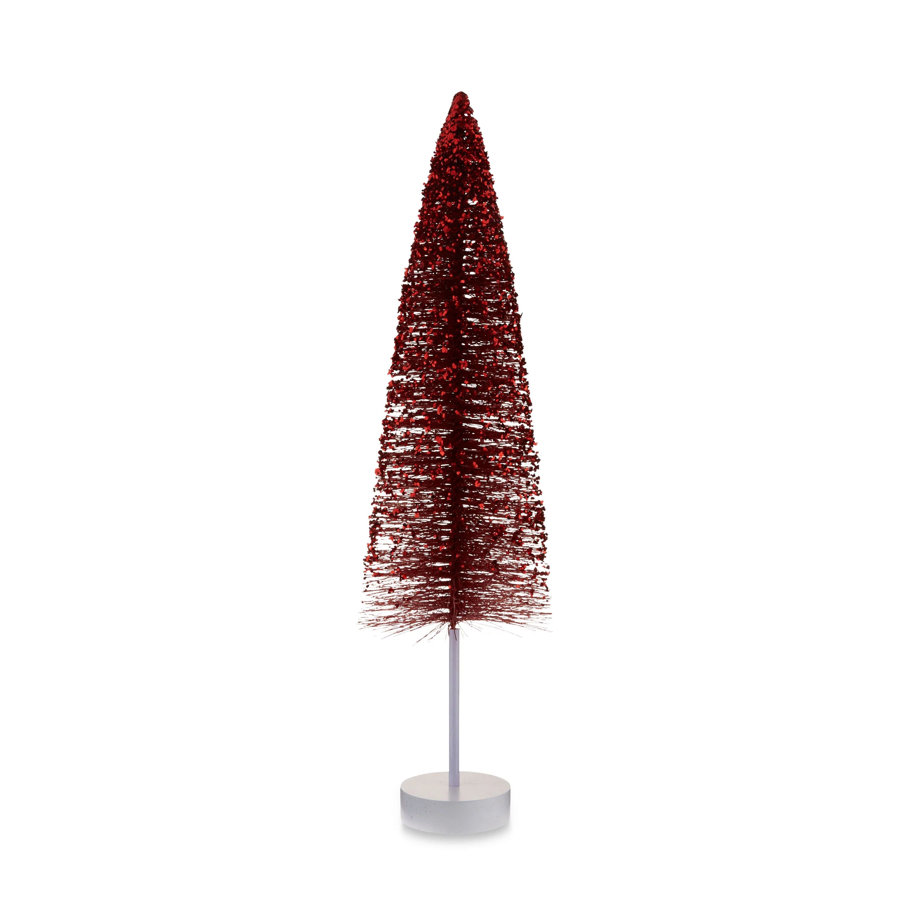 Metallic Red Glitter Bottle Brush Tree Outdoor Decor, 32 in, by Holiday Time | Walmart (US)