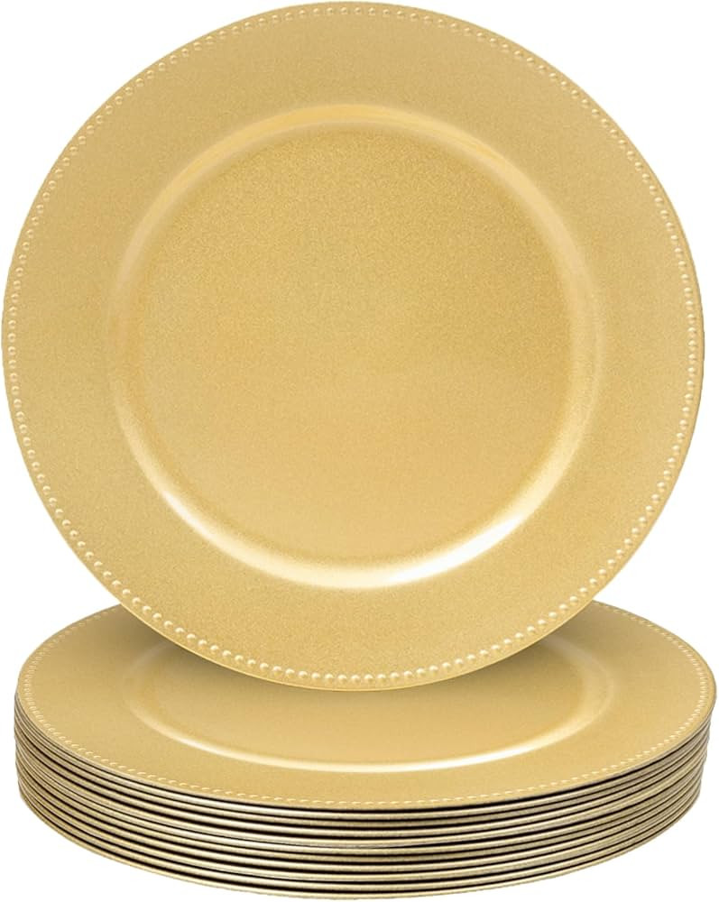 MAONAME 13" Gold Charger Plates Set of 12, Round Charger for Dinner Plates, Plate Chargers with B... | Amazon (US)