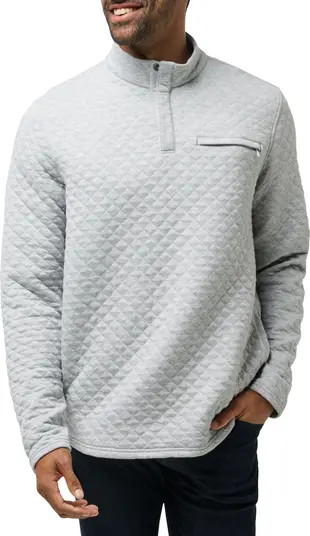 TravisMathew Transatlantic Quilted Henley Pullover in Heather Light Grey at Nordstrom, Size X-Lar... | Nordstrom