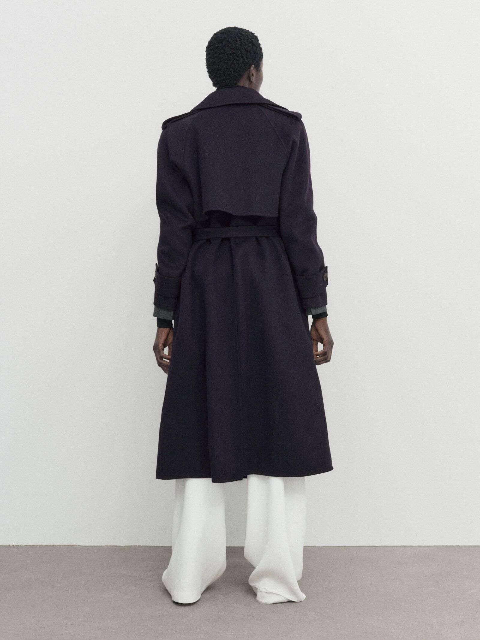 Long trench-effect wool blend coat | Massimo Dutti UK
