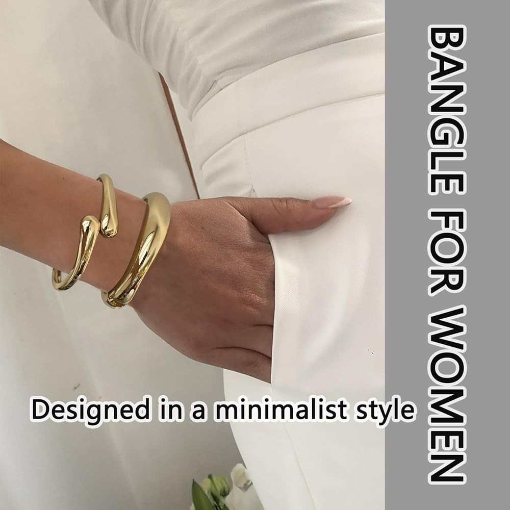 Chunky Gold Bangles Bracelets for Women Gold Cuff Bracelet Set Waterproof Non Tarnish Stack Brace... | Amazon (US)