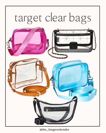 Target clear bags for concerts and game day!

Clear bag, clear purse, purse 

#LTKStyleTip #LTKItBag #LTKFestival