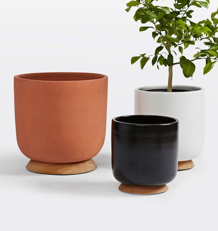 Ceramic Planter with Teak Wood Base | Rejuvenation