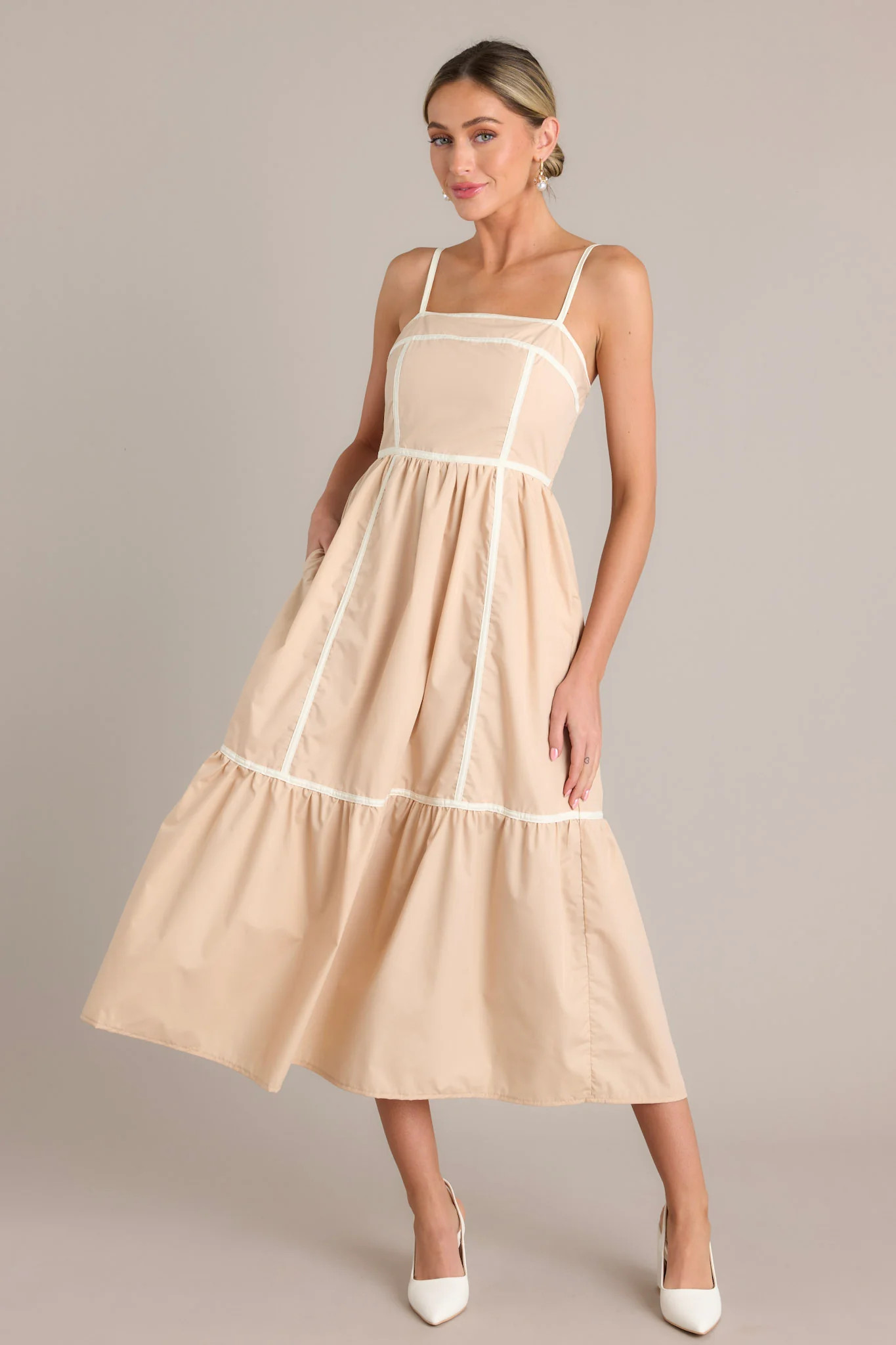 Timeless Charm Beige Square Neck Maxi Dress | Red Dress