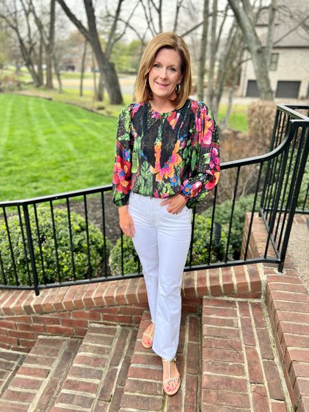 Love the pops of color in this blouse against the white denim 💗🤍

#LTKworkwear #LTKstyletip #LTKSeasonal