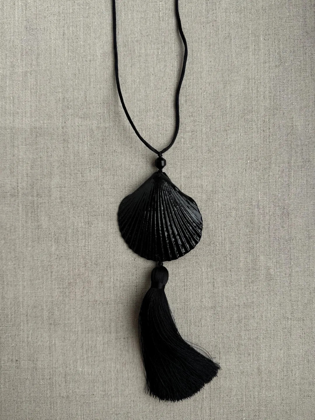 Tassel Necklace With Enameled Black Shell on Cord | Big Seashell Pendant - Etsy UK | Etsy (US)