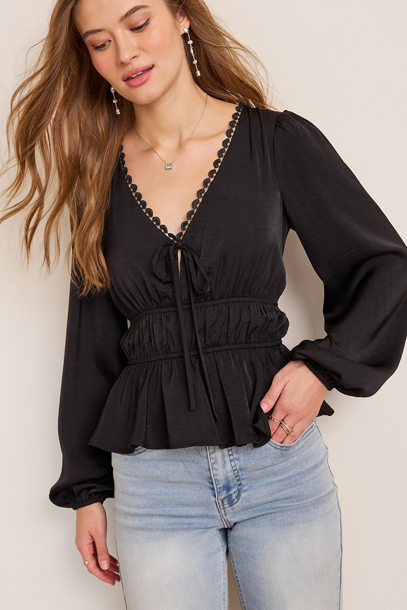 Lanie Long Sleeve V Neck Blouse | Francesca's