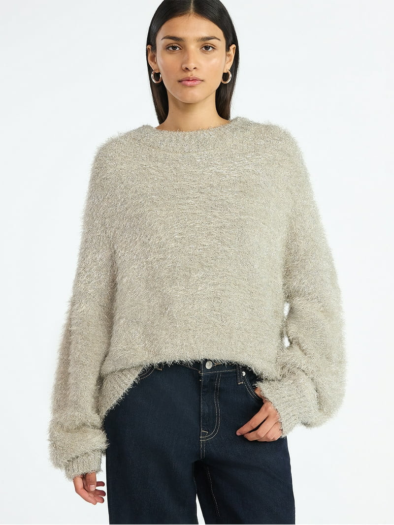 Scoop Women's Tinsel Knit Tunic Sweater with Long Sleeves, Midweight, Sizes, XS-XXL | Walmart (US)