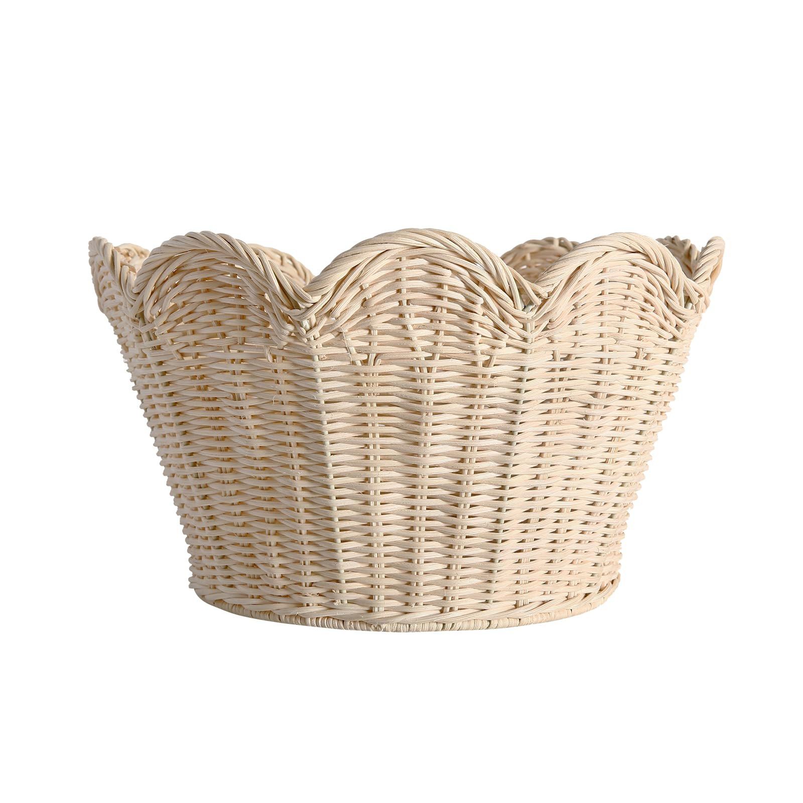 Scalloped Handwoven Natural Rattan Storage Basket, Round Sturdy Design Wicker Baskets with Handle... | Amazon (US)