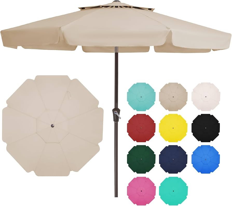 JEAREY 9' 2-Tiers Patio Umbrellas Outdoor Market Table Umbrella w/Push Button Tilt/Crank, 8 Sturd... | Amazon (US)
