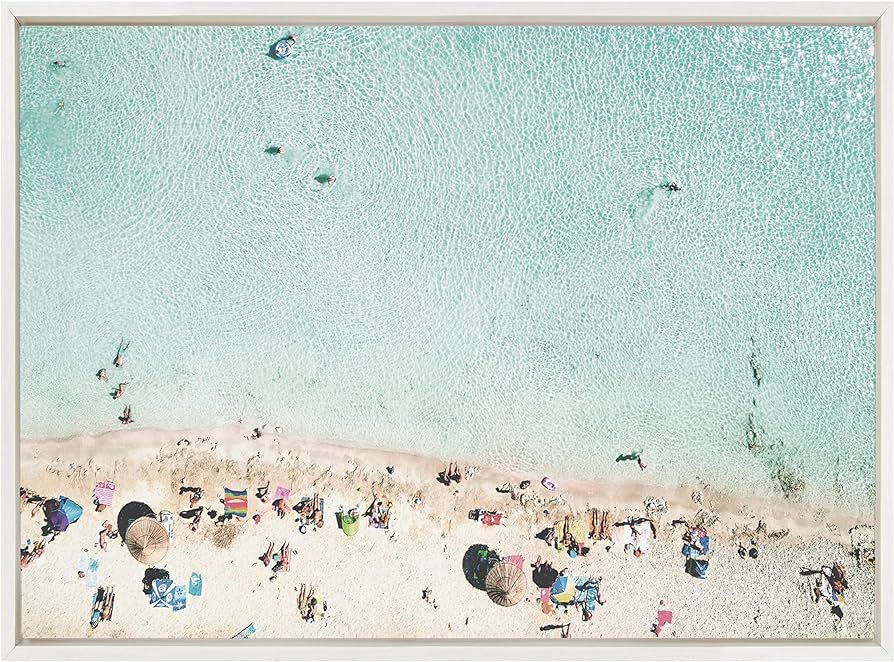 DesignOvation Sylvie Turquoise Beach from Above Framed Canvas Wall Art by Amy Peterson, 23x33 Whi... | Amazon (US)