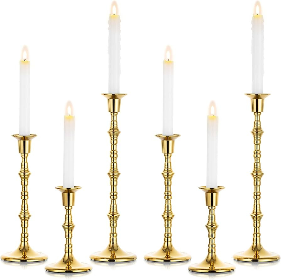 Sziqiqi Gold Candlestick Holders for Taper Candles - Set of 6 Tall Candle Sticks Holder Decor for... | Amazon (US)