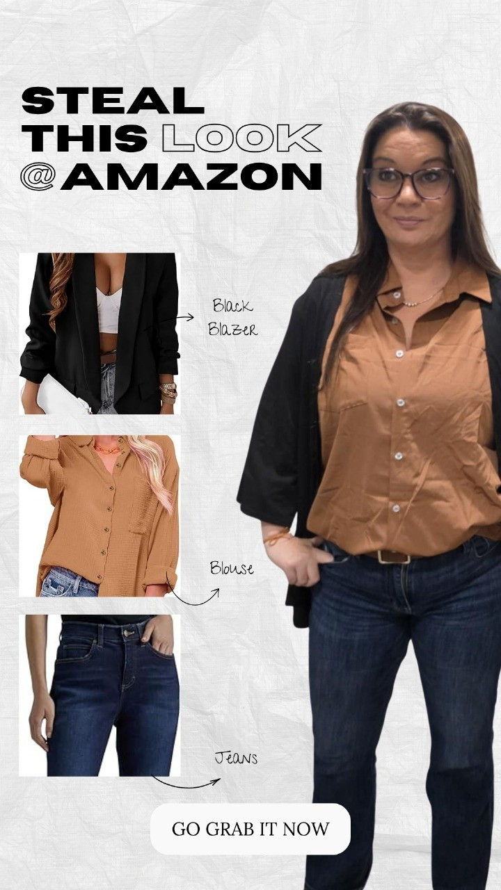 The classic combo you’ll keep reaching for. 🖤👖This look is giving smart, chic, and effortless! A tailored black blazer, crisp button-down blouse, and my go-to American Eagle jeans that fit like a dream. Whether you're headed to a coffee meeting, casual Friday, or just dressing up in denim, this outfit gets it right every time.Linking similar Amazon finds for each piece via my LTK! Easy, affordable, and chic.Tap to shop the look now! #LTKStyle #BusinessCasual #AmazonFashionFinds #ElevatedBasics #BlazerAndJeans #ChicEverydayStyle #FallOutfitInspo #SmartCasualStyle #WorkwearEssentials #LTKunder100 #WardrobeBasics #PolishedStyle #WhatToWear

#LTKActive #LTKStyleTip #LTKBeauty