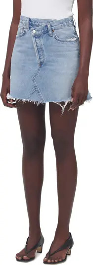 Crisscross Raw Hem Denim Miniskirt | Nordstrom