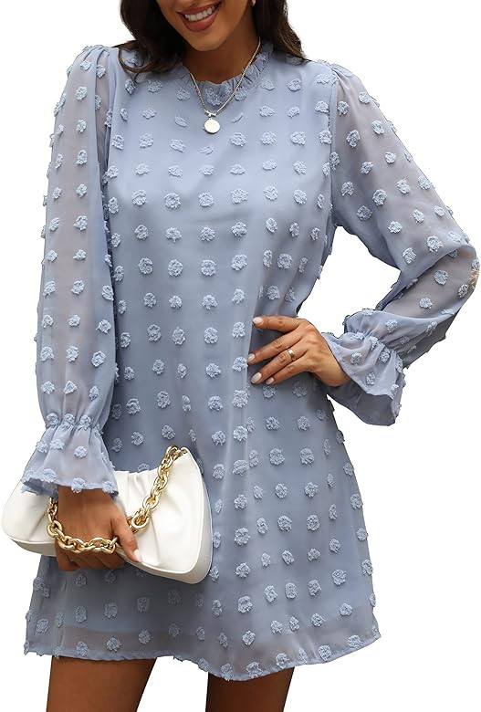 ECOWISH Women Summer Dress V-Neck Polka Dot Womens Maternity Dress Loose Flowy Swing Tunic Dresses | Amazon (US)