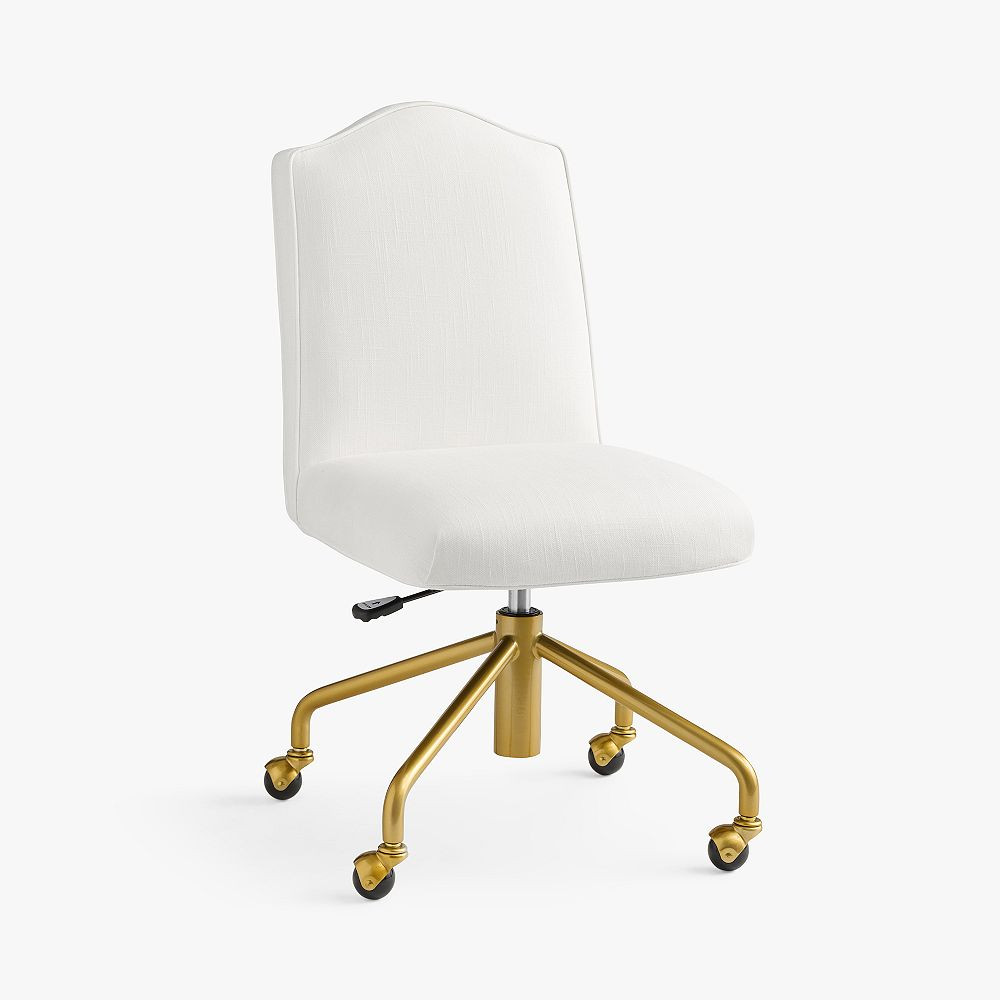 Performance Linen Blend White Piped Desk Chair | Pottery Barn Teen