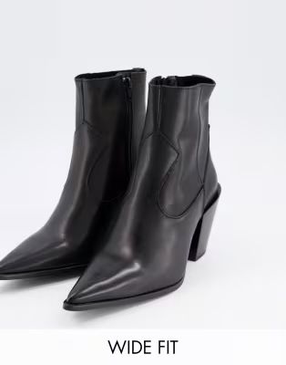 Depp wide fit pointed western boots in black leather | ASOS (Global)