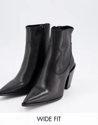 Depp wide fit pointed western boots in black leather | ASOS (Global)