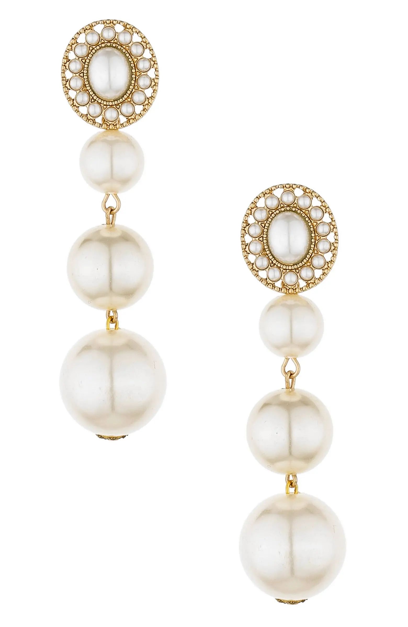Ettika Triple Imitation Pearl Drop Earrings | Nordstrom | Nordstrom