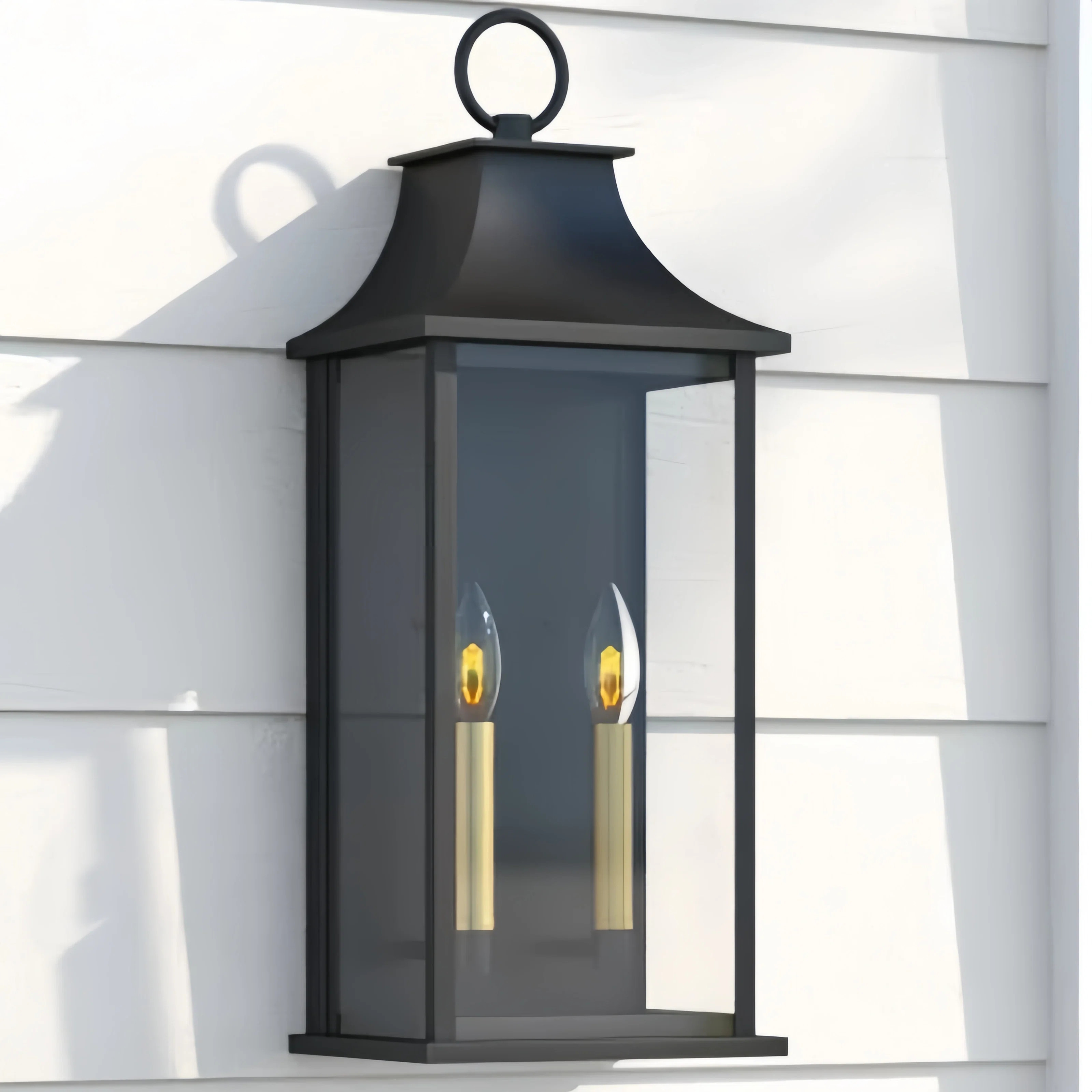 Alletta 2 - Light 21''H Black and Gold Aluminum Tempered Glass ETL Outdoor Wall Light with Dusk t... | Wayfair North America