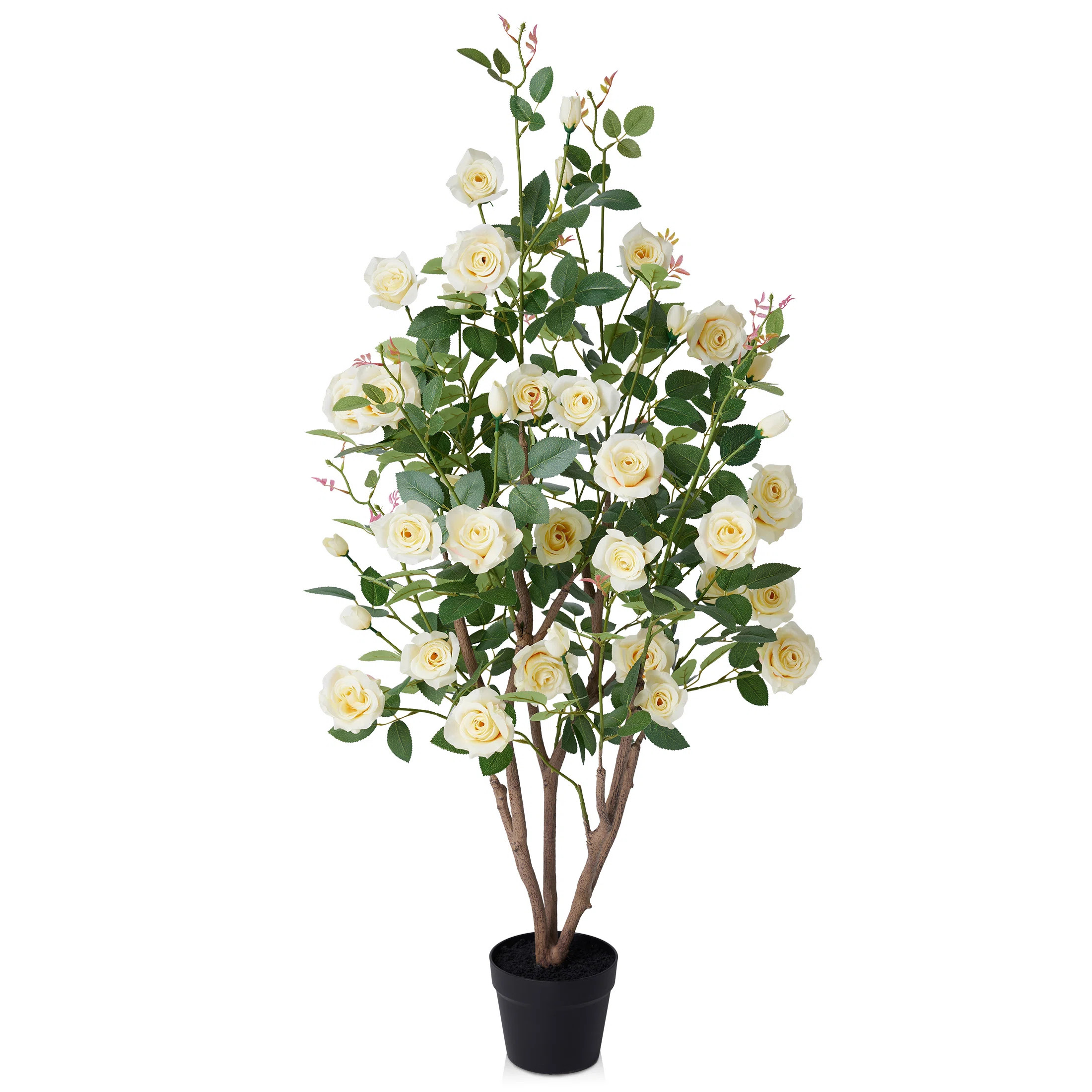 Adcock Premium Lifelike Artificial Rose Tree In Pot - UV-Resistant Faux Floral Floor Plant With L... | Wayfair North America