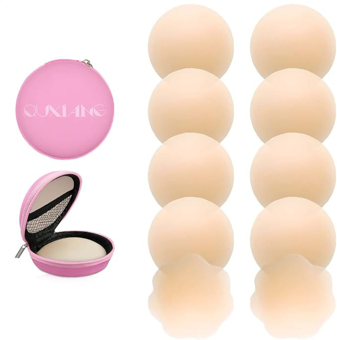 QUXIANG 5 Pairs Pasties Women Nipple Covers Reusable Adhesive Silicone Nippleless Covers (4 Round... | Amazon (US)