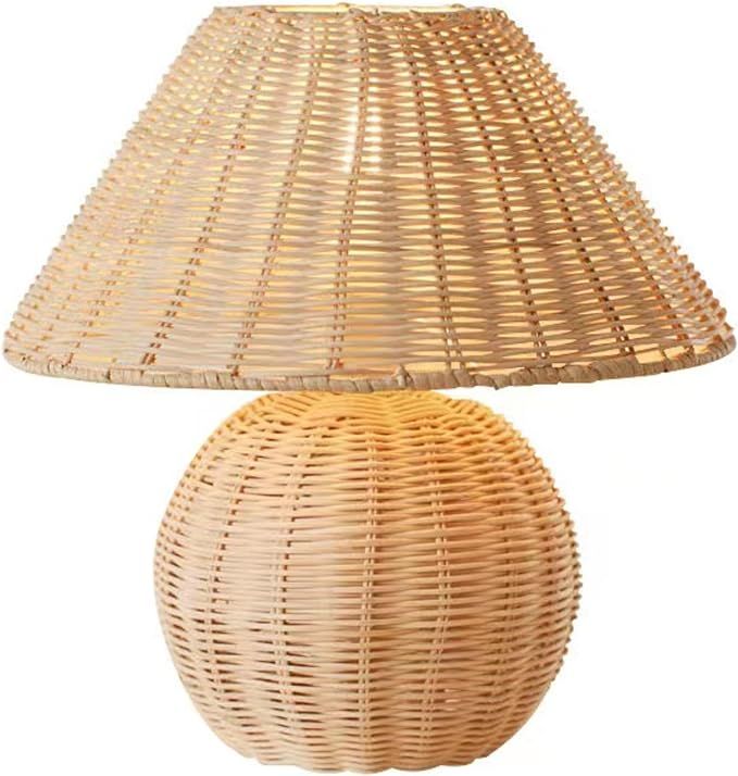 Rattan Table Lamp, Small Beside Lamp, Vintage Wicker Wooden Nightstand Lamp, Boho Wicker Woven Ta... | Amazon (US)