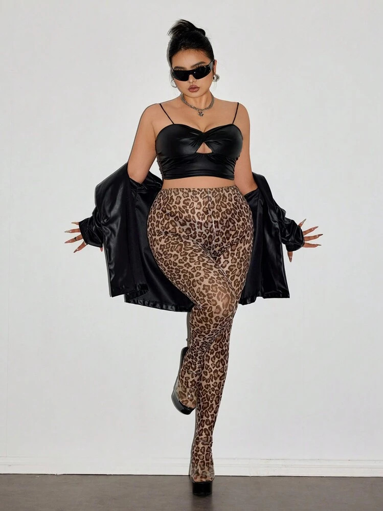 SHEIN ICON Plus Size Women Leopard Print High Waist Leggings | SHEIN