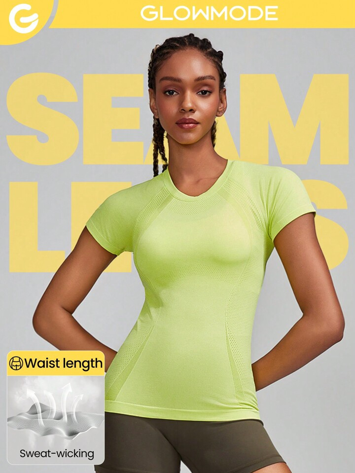 GLOWMODE Coolmax Seamless Workout Shirt Slim Fit Short Sleeve Sports Tees Quick Dry Breathable Gy... | SHEIN