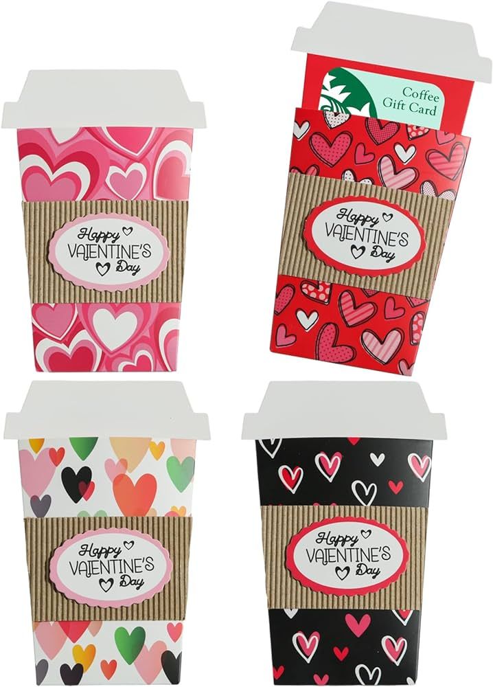 Meiidoshine 4 Pack Valentines Day Coffee Gift Card Holders, Latte Coffee Cup Gift Card Holder for... | Amazon (US)
