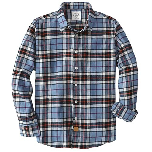 Dubinik® Flannel Shirt for Men 100% Cotton Mens Flannel Shirts Long Sleeve Plaid Soft Casual Button Down Shirt Men Dusty Blue Black | Amazon (US)