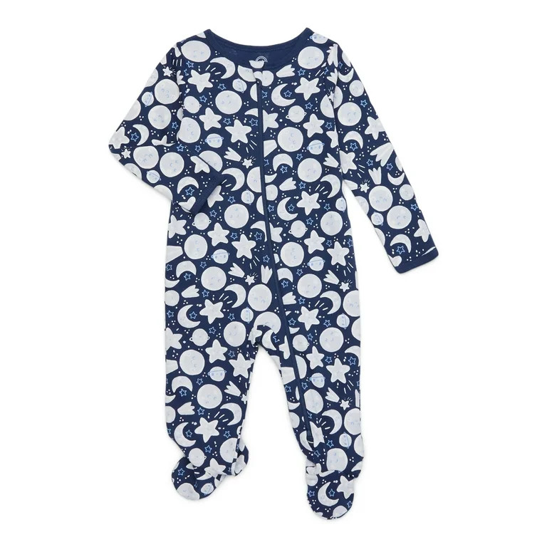 Wonder Nation Baby Boy or Girl Zip Front Footed Sleep and Play Pajamas, Blue Cove Starry Night, P... | Walmart (US)