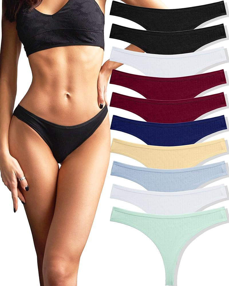 FINETOO 10 pack Cotton Thongs for Women Breathable Low Rise Bikini Lady Panties Womens Underwear ... | Amazon (US)