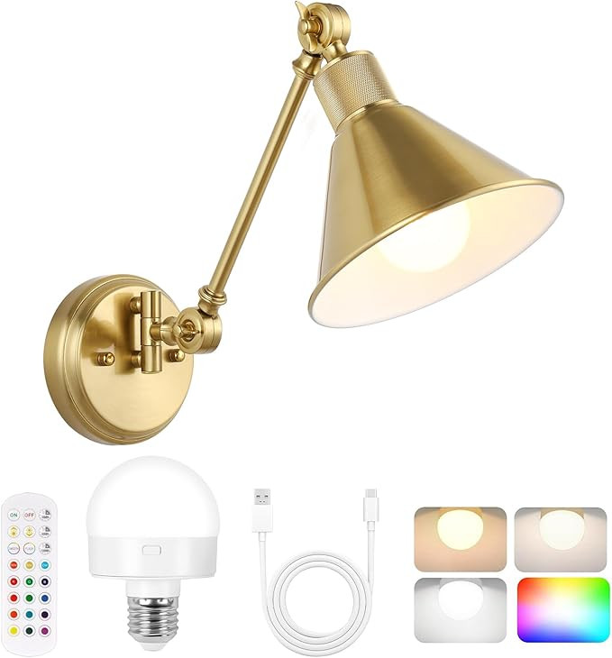 TRLIFE Rechargeable Battery Operated Wall Sconces, Dimmable and Adjustable Color Temperature Wire... | Amazon (US)