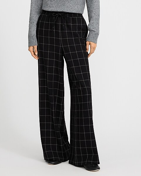 Lightweight Plaid Wide Leg Pull On Pant | Express