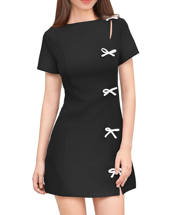 XXTAXN Women's Summer Boat Neck Short Sleeve Elegant Y2k A Line Mini Dress | Amazon (US)