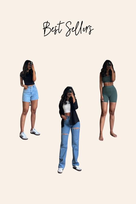 Best sellers! Abercrombie 90’s relaxed jeans- dad shorts- curve love 6/8- target Auden skims inspired set- affordable fashion- outfit inspo 
