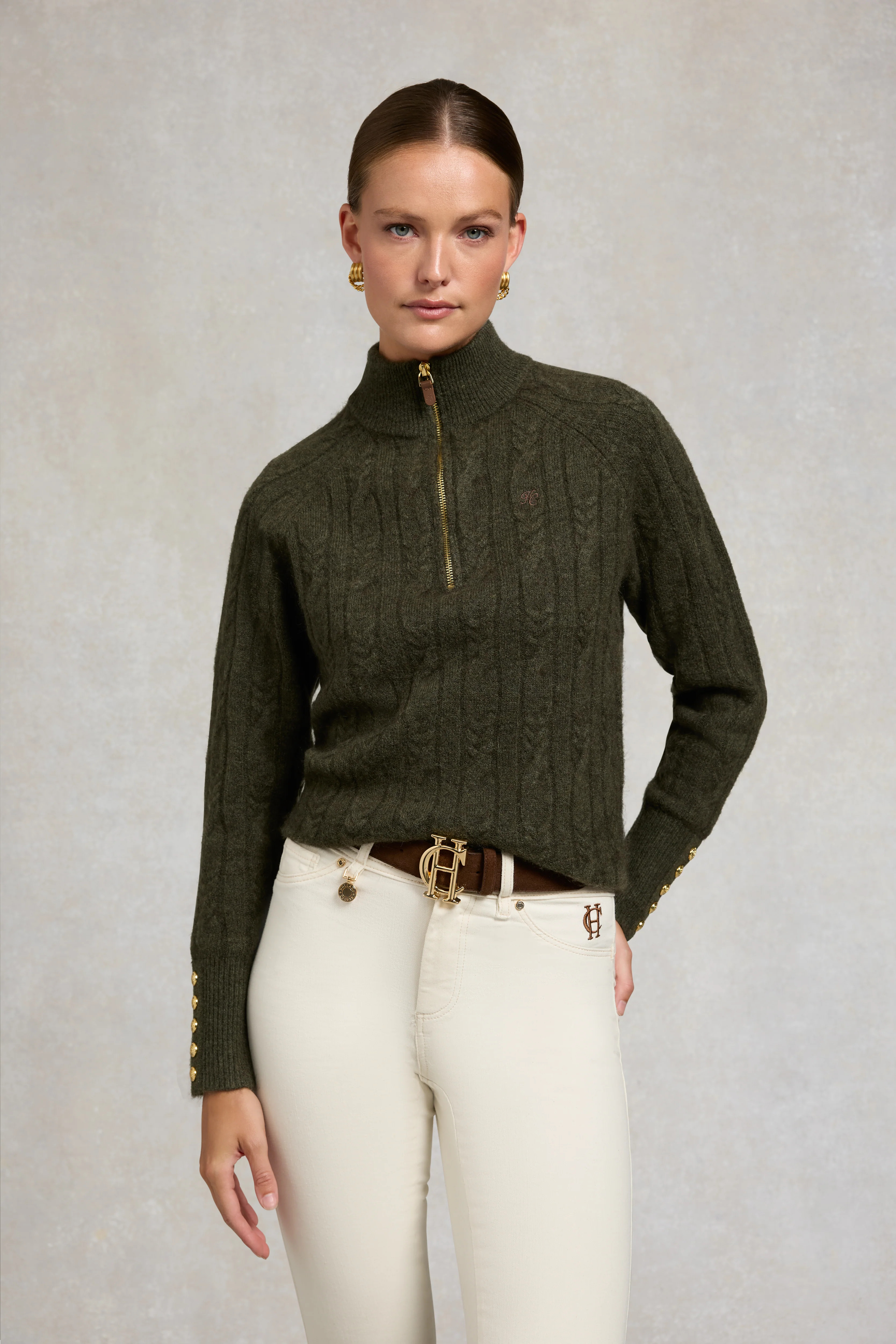 Bridget Quarter Zip Knit (Forest Green) | Holland Cooper