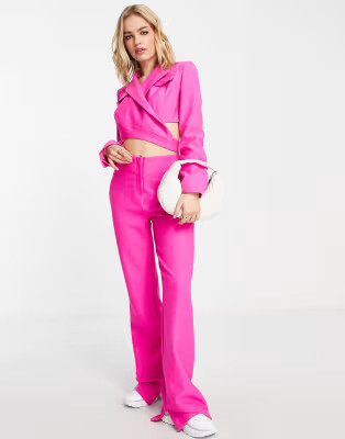 Topshop slim fit flare pants in bright pink | ASOS | ASOS (Global)