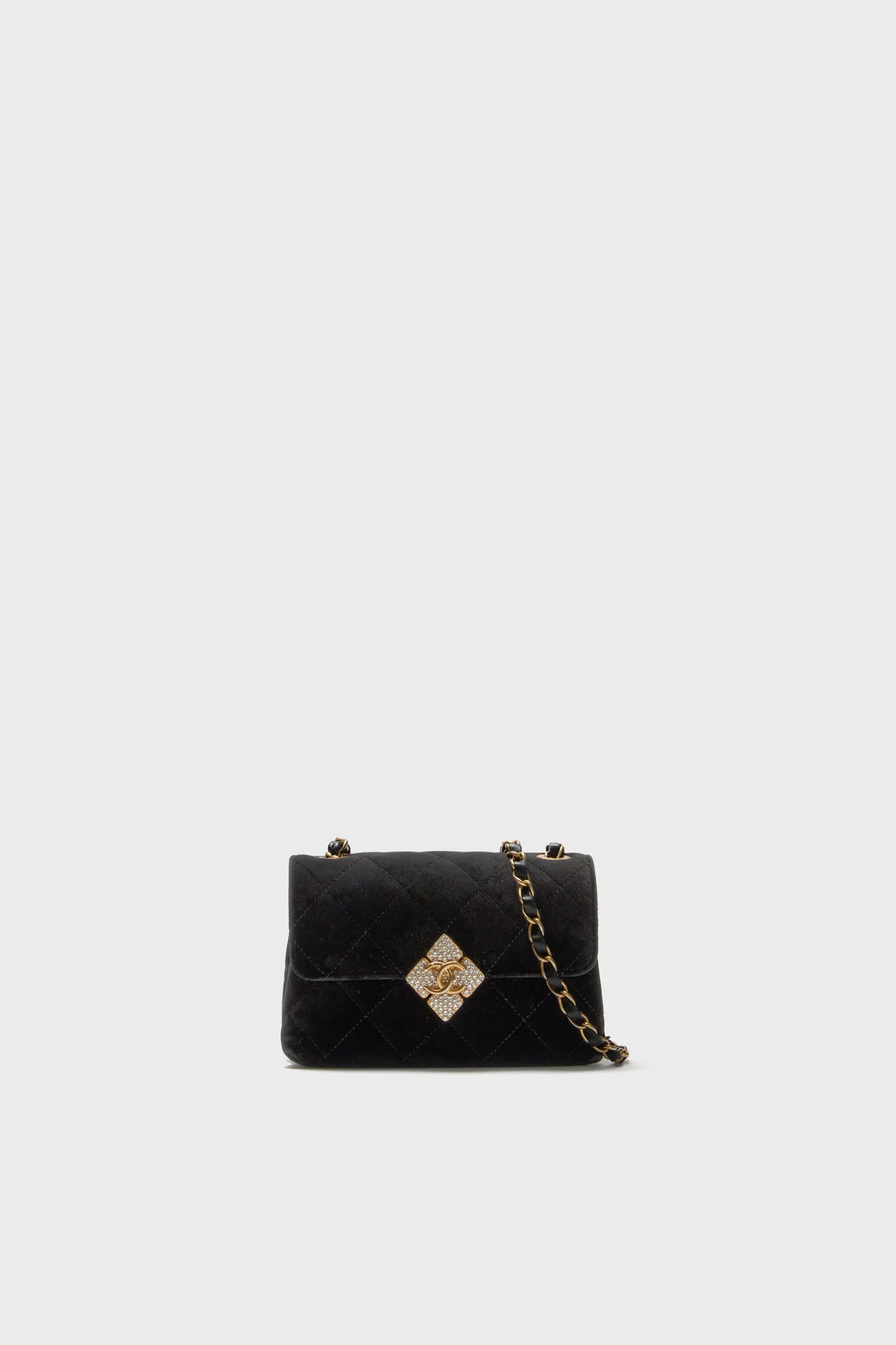 CHANEL Black Quilted Velvet With Crystals Mini Diamond Lock CC Flap Bag | Tuckernuck (US)