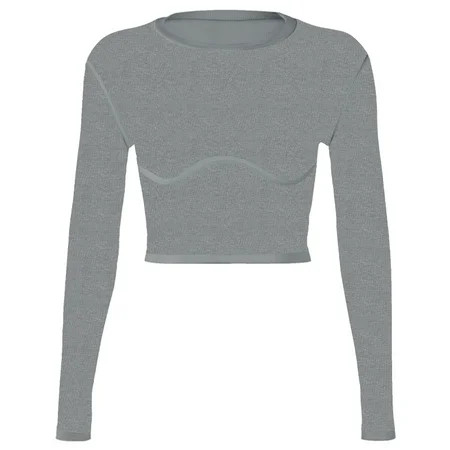 YESTUNE Women Long Sleeve O-Neck T Shirt Ribbed Knit Solid Color Bodycon Corset Crop Top | Walmart (US)