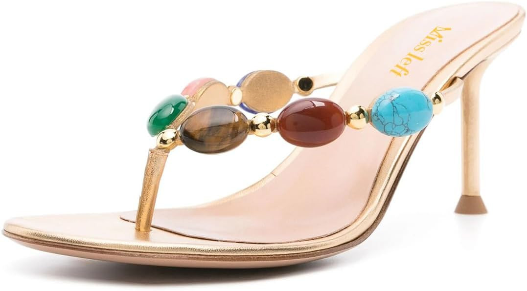 miss left Women Jewelled Open Toe Flip Flops Sexy Thin High Heel Slip on Thong Sandals Comfy Summ... | Amazon (US)