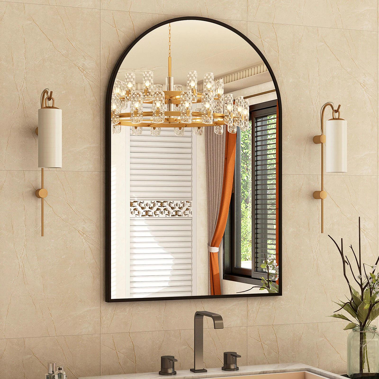 BEAUTYPEAK 24-in W x 36.0-in H Arch Black Framed Wall Mirror one_size | YH2436B | Lowe's