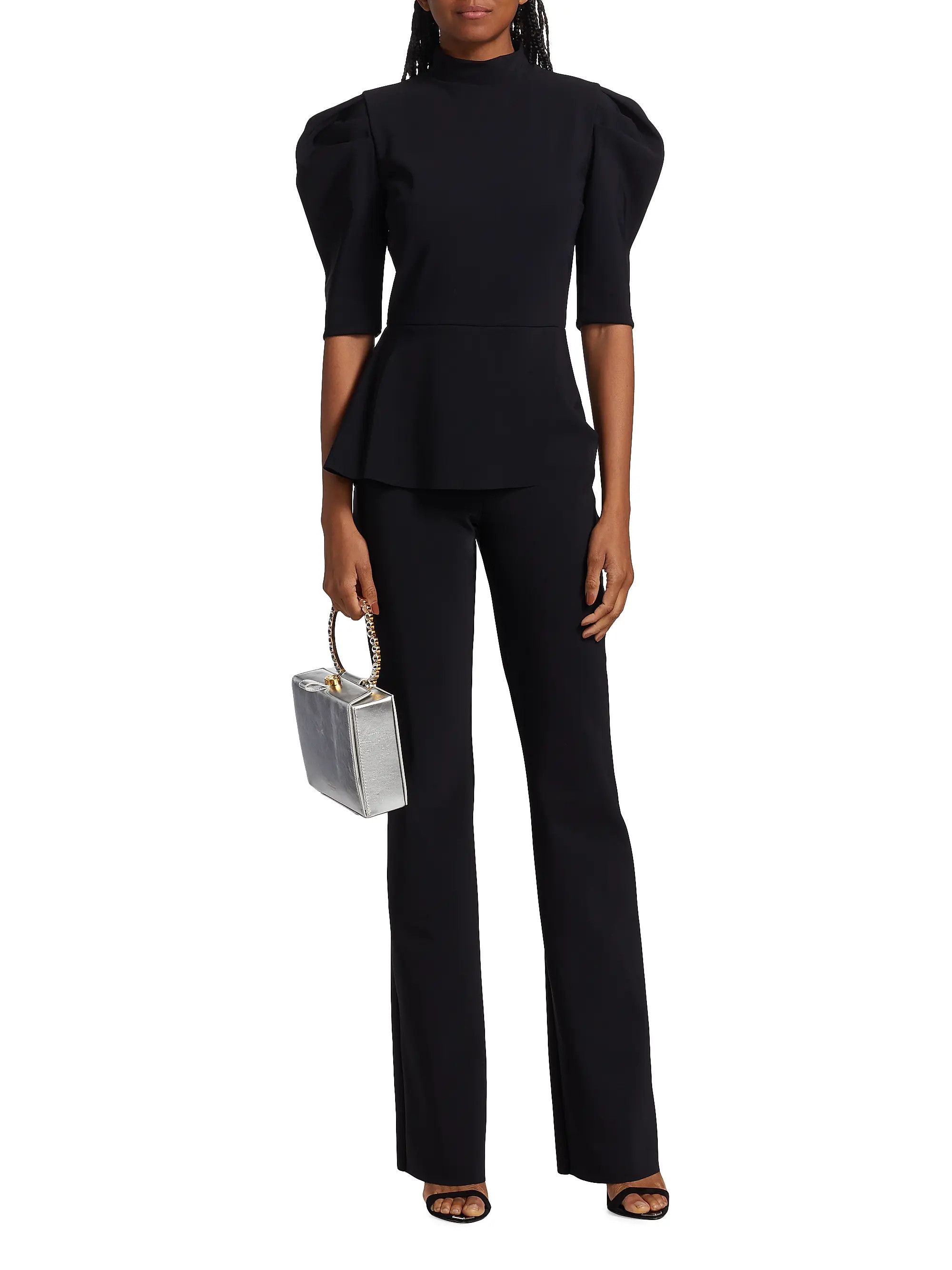 Mixed-Media Puff-Sleeve Jumpsuit | Saks Fifth Avenue